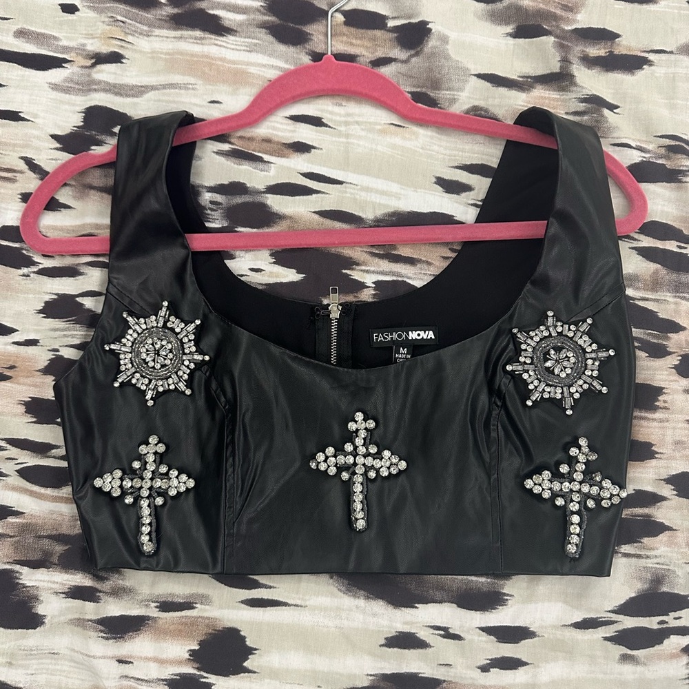 Fashion Nova Black Embellished Crop Top & Skirt Set